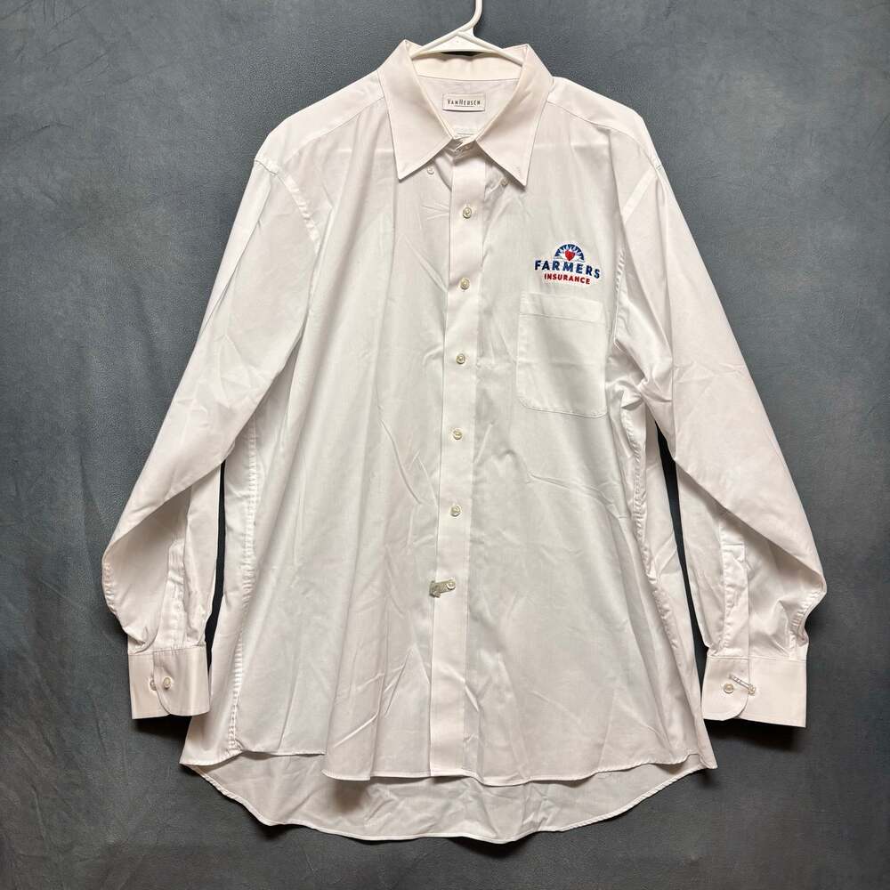 Van Heusen Farmers Insurance Embroidered Work Shirt Mens XL White Uniform